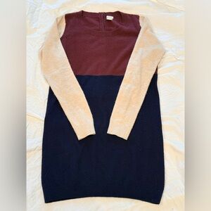 Club Monaco Colorblock Crewneck Sweater Dress in Burgundy, Navy & Beige